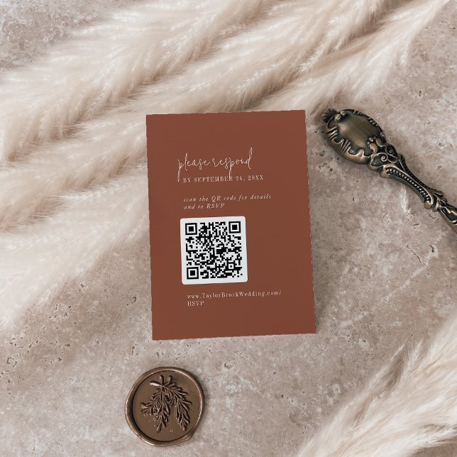 Modern Chic Terracotta Rust QR Code OSA Tilläggskort (Skapare uppladdad)