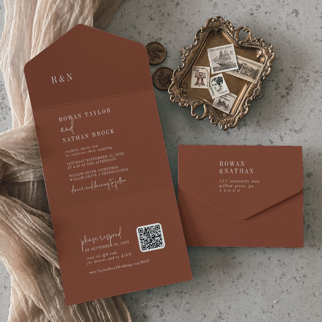 Modern Chic Terracotta Rust QR Monogram Bröllop (Skapare uppladdad)