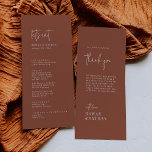 Modern Chic Terracotta Tack och Bröllop Meny<br><div class="desc">Denna moderna chic terracotta tackar er och bröllop-menyn är perfekt för ett enkelt bröllop. Konstruktionen av ökenboho har en strålande unik och snyggt bohemisk typografi i en jordnära bränd orange Rust färg. Anpassa kortet i bord med din meny på framsidan och ett tack till dina gäster på baksidan.</div>
