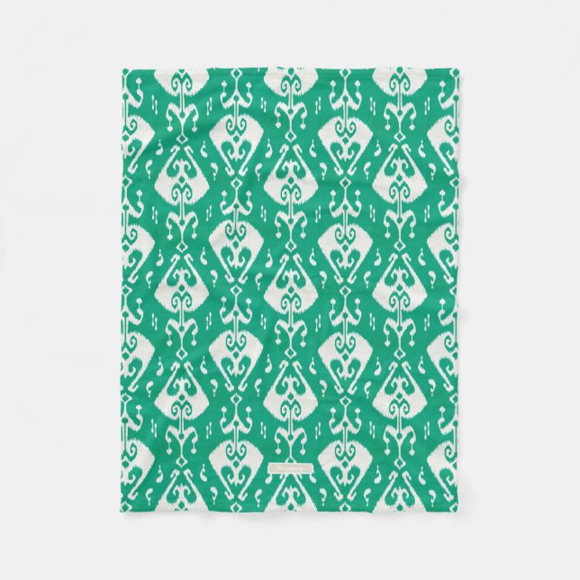 Modern chic texturerad grön ikat tribal mönster fleecefilt (Framsidan)