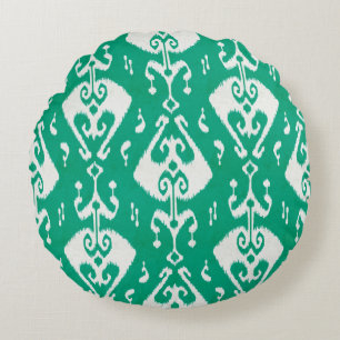 Modern chic texturerad grönt ikat tribal mönster rund kudde