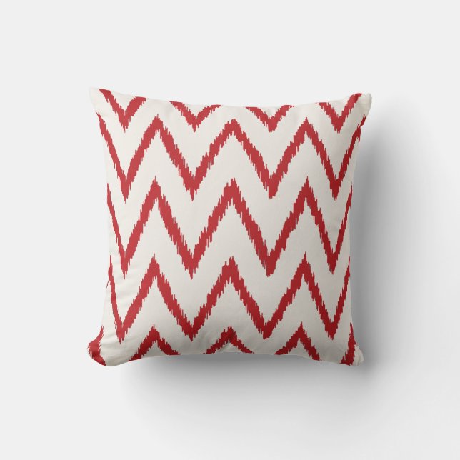 Modern chic texturerad röd ikat chevron mönster kudde (Framsida)