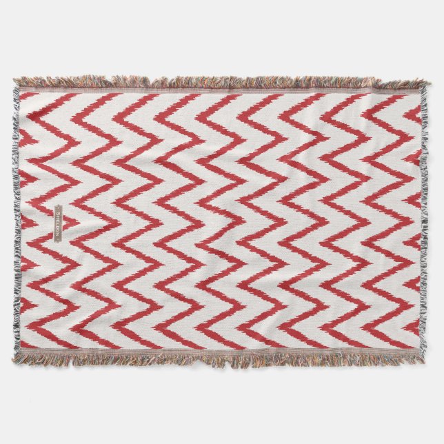 Modern chic texturerad röd ikat chevron mönster mysfilt (Framsidan)