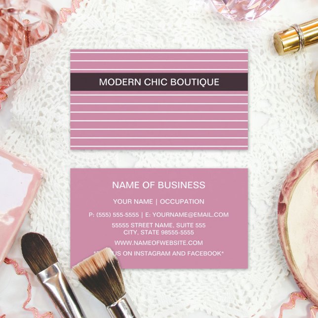 Modern Chic Thin Rosa Rand Mode Boutique Visitkort (Modern Chic Thin Pink Stripes Fashion Boutique Business Cards)