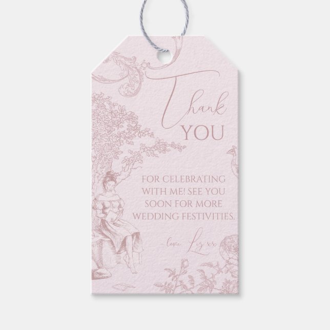 Modern Chic Toile de Jouy Picknick Bröllopsdusch  Presentetikett (Framsidan)