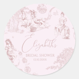 Modern Chic Toile de Jouy Picknick Bröllopsdusch  Runt Klistermärke