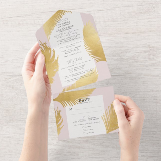 Modern Chic Tropical Guld Handflatan Soft Rosa Brö (Avrivbar del)