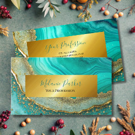 modern chic turkos guld marble glitter visitkort