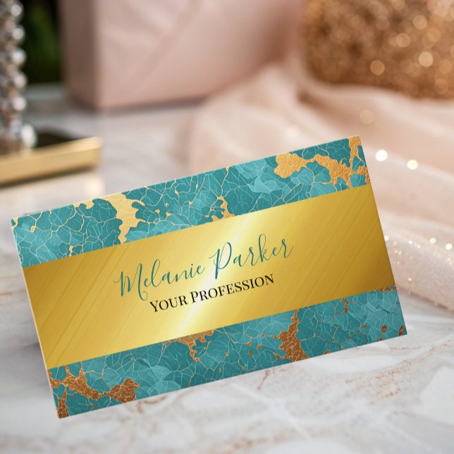 modern chic turkos guld marble glitter visitkort (Skapare uppladdad)