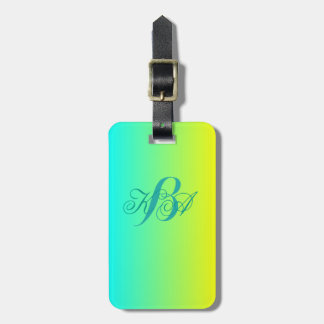 modern chic turkos gult grönt  ombre monogram bagagebricka