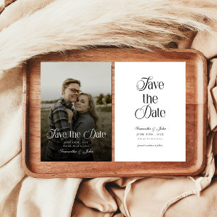 Modern Chic Typografi Svart och Vitt Foto Spara Datumet