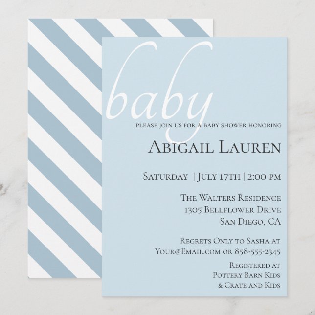 Modern Chic Typography Baby Shower-inbjudan Inbjudningar (Fram/baksida)