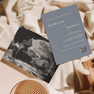 Modern Chic Typography Dusty Blue Photo Bröllop Inbjudningar