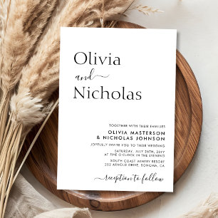 Modern Chic Typography-skript Monogram Bröllop Inbjudningar