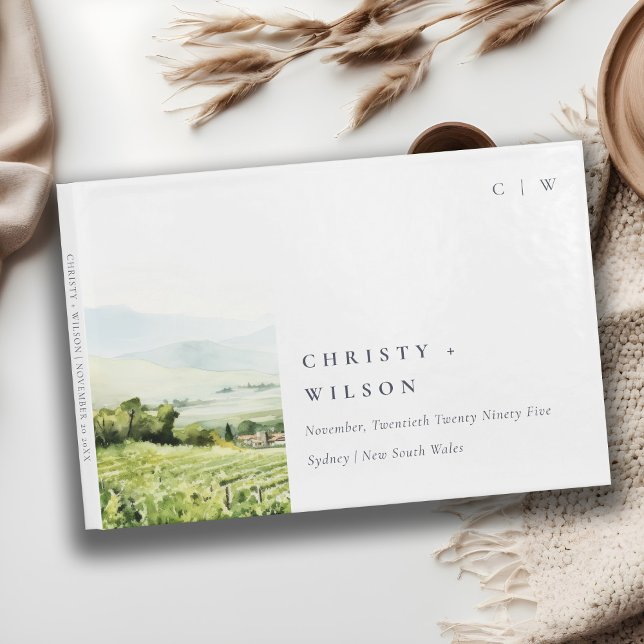 Modern Chic Vatercolor Vineyard Ligcape Bröllop Gästböcker (Skapare uppladdad)
