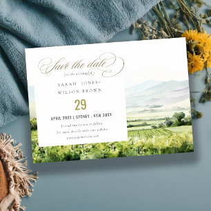 Modern Chic Vatercolor Vineyard Ligcape Bröllop Spara Datumet