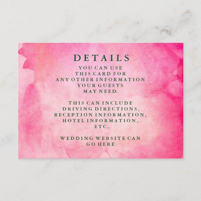 Modern Chic Vattenfärg Bröllopsinformation Tilläggskort (Framsida)