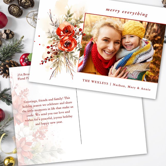 Modern Chic Vattenfärgad jul Botaniskt foto Helg Vykort (Skapare uppladdad)