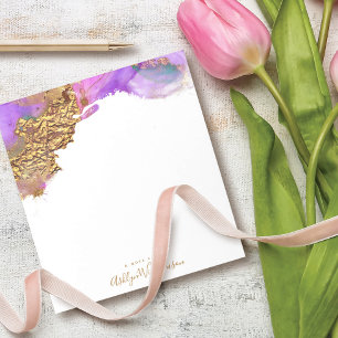 Modern, chic vattenfärgsskiva guld rosa lila stä anteckningsblock