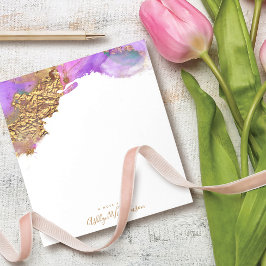 Modern, chic vattenfärgsskiva guld rosa lila stänk anteckningsblock