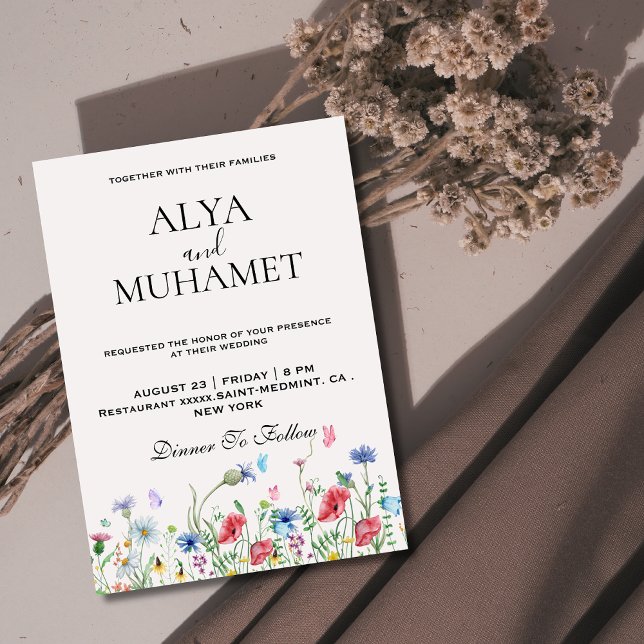 Modern chic vild blommor elfenben bröllop inbjudningar (Skapare uppladdad)