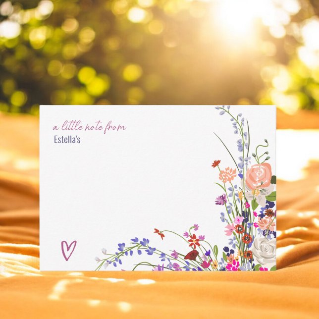 Modern chic vild blommor, skript möhippa anteckningskort (Modern chic wild flowers script bridal shower note card)