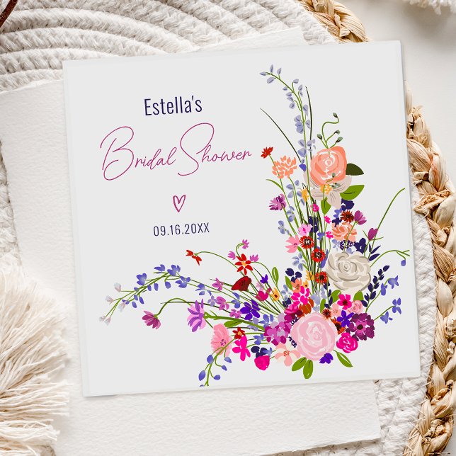 Modern chic vild blommor, skript möhippa pappersservett (Modern chic wild flowers script bridal shower napkins)