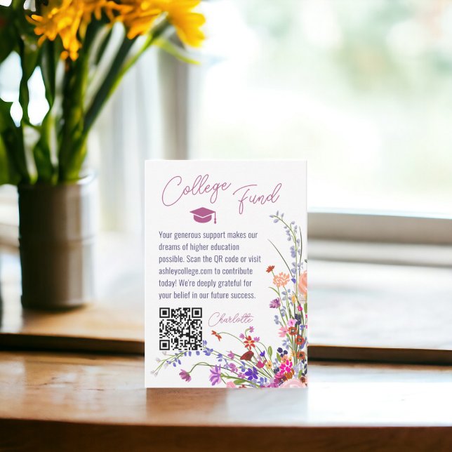 Modern chic vild blommor skriptfond för studenten tilläggskort (Modern chic wild flowers script fund graduation enclosure card)