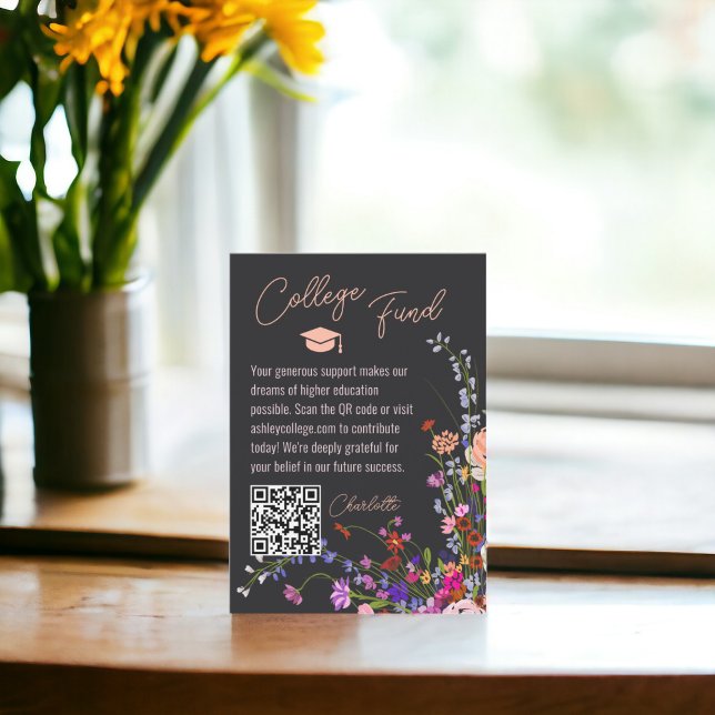 Modern chic vild blommor skriptfond för studenten tilläggskort (Modern chic wild flowers script fund graduation enclosure card)