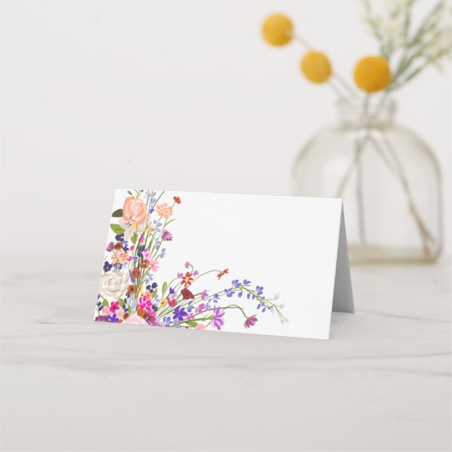 Modern chic vilda blommor skript bröllopsdusch placeringskort (Baksida)