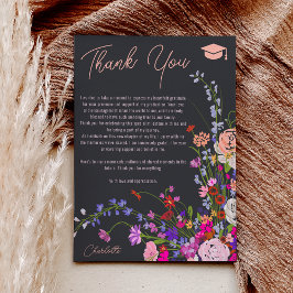 Modern chic vilda blommor skript mörk examen  tack kort