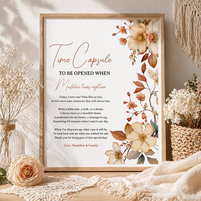 Modern Chic Vildblomma 1-års Flicka Poster (Modern Chic Wildflower 1st Birthday Girl Poster)