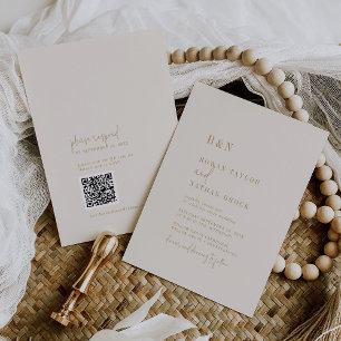 Modern Chic Vintage Guld Monogram QR-kod Bröllop Inbjudningar