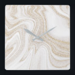 Modern chic vit marmor guld glitter fyrkantig klocka<br><div class="desc">Modern chic,  vit marmor,  fyrkantig väggklocka i guld glitter</div>