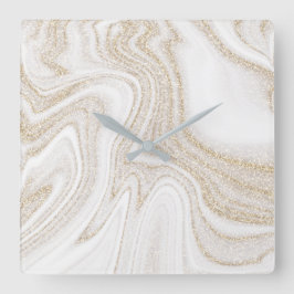 Modern chic vit marmor guld glitter fyrkantig klocka
