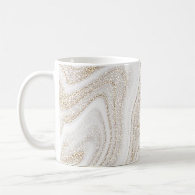 Modern chic, vit marmor guld glitter kaffemugg (Vänster)