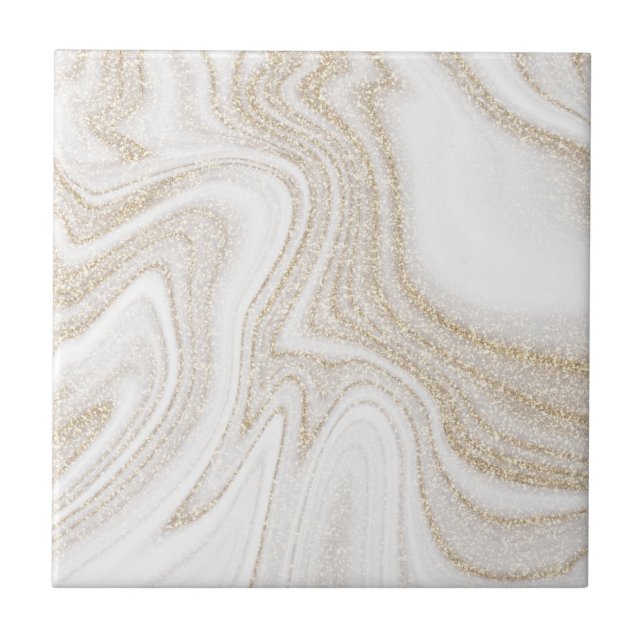 Modern chic, vit marmor guld glitter kakelplatta (Framsidan)
