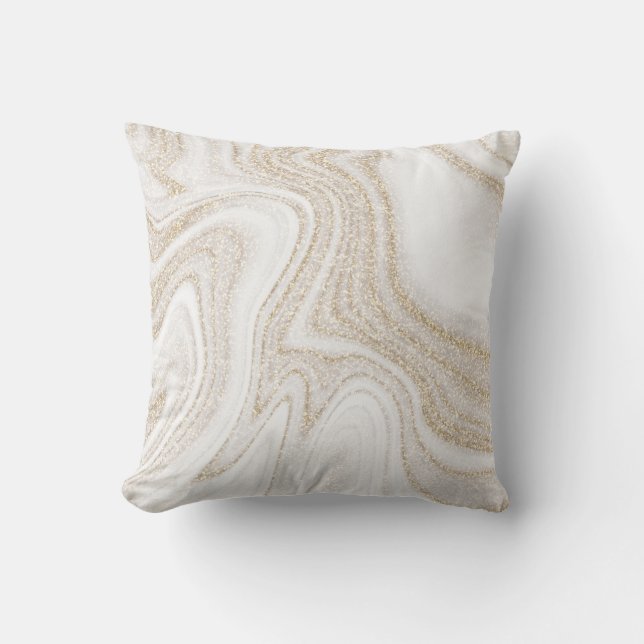 Modern chic, vit marmor guld glitter kudde (Framsida)