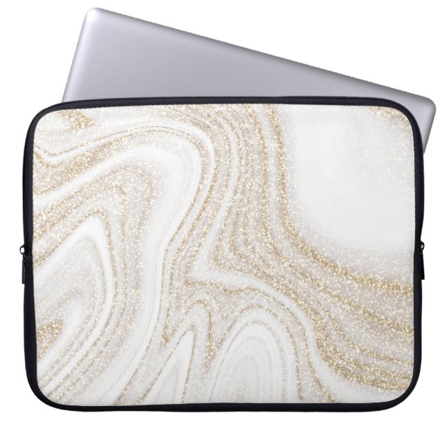 Modern chic, vit marmor guld glitter laptop fodral (Framsidan)