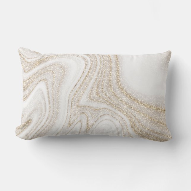 Modern chic, vit marmor guld glitter lumbarkudde (Framsida)