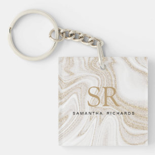 Modern chic, vit marmor guld glitter monogram