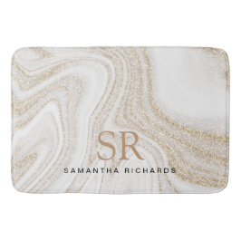 Modern chic, vit marmor guld glitter monogram badrumsmatta