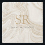 Modern chic, vit marmor guld glitter monogram stenunderlägg<br><div class="desc">Modern chic vit marble guld glitter monogram Stone Underlägg</div>