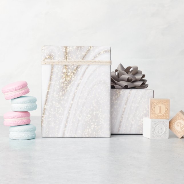 Modern chic, vit marmor guld glitter presentpapper (Baby Shower)