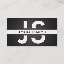 Modern chic vit monogram svart bakgrund visitkort