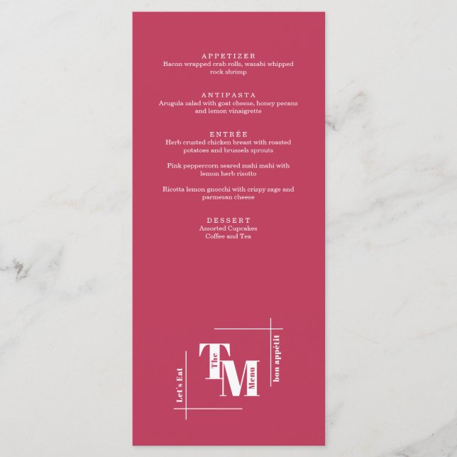 Modern Chic Viva Magenta Minimal Bröllop Tack Meny (Framsida)