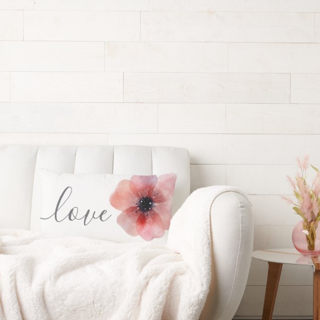 Modern Chic Watercolor Poppy Kärlek Bröllop Lumbarkudde (Soffa)