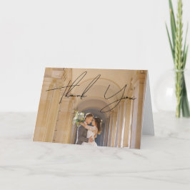 Modern Chic White & Black Scripts Bröllop Photo Tack Kort