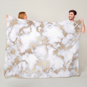 Modern Chic White Gold Foil Marble Mönster Fleecefilt