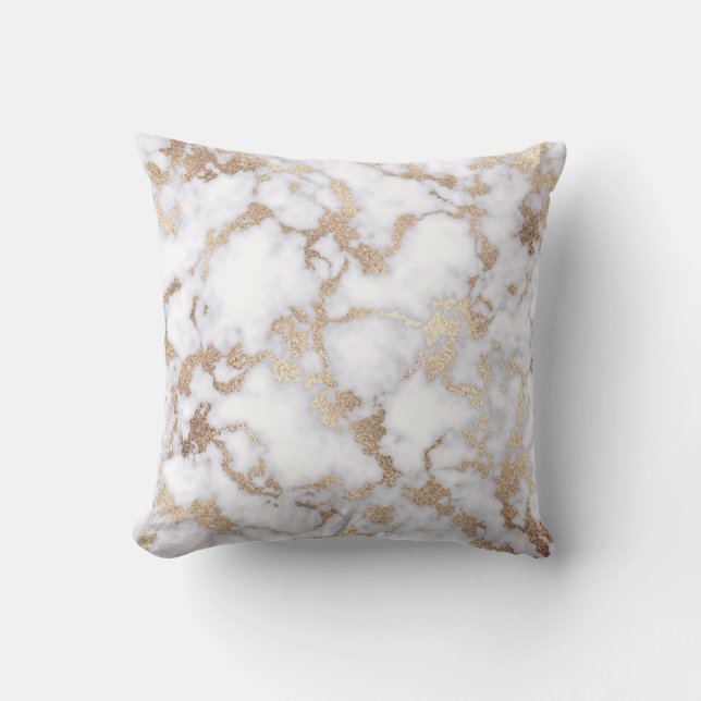 Modern Chic White Gold Foil Marble Mönster Kudde (Framsida)